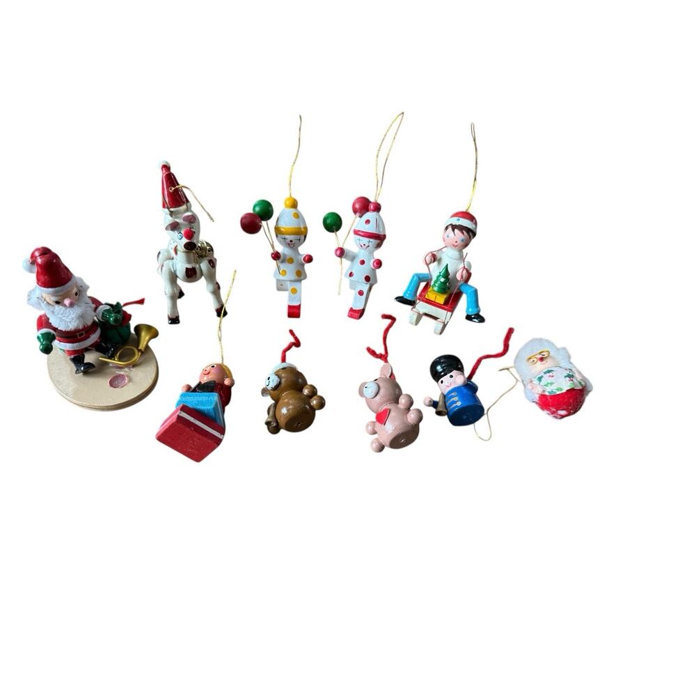 Vintage‎ Wooden Christmas Holiday Ornaments Lot Clowns Miniatures Style READ